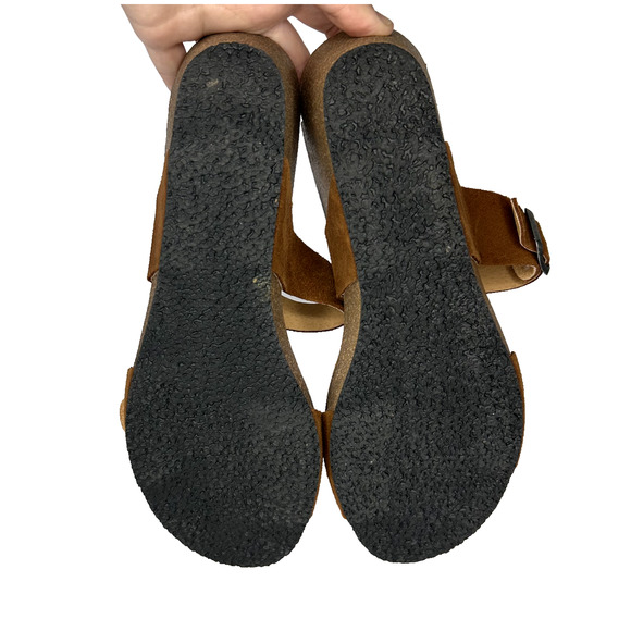 Plakton Bios Wedge Sandal Womens 40 Leather Suede Cork Strappy Slip On Coastal - Picture 7 of 8
